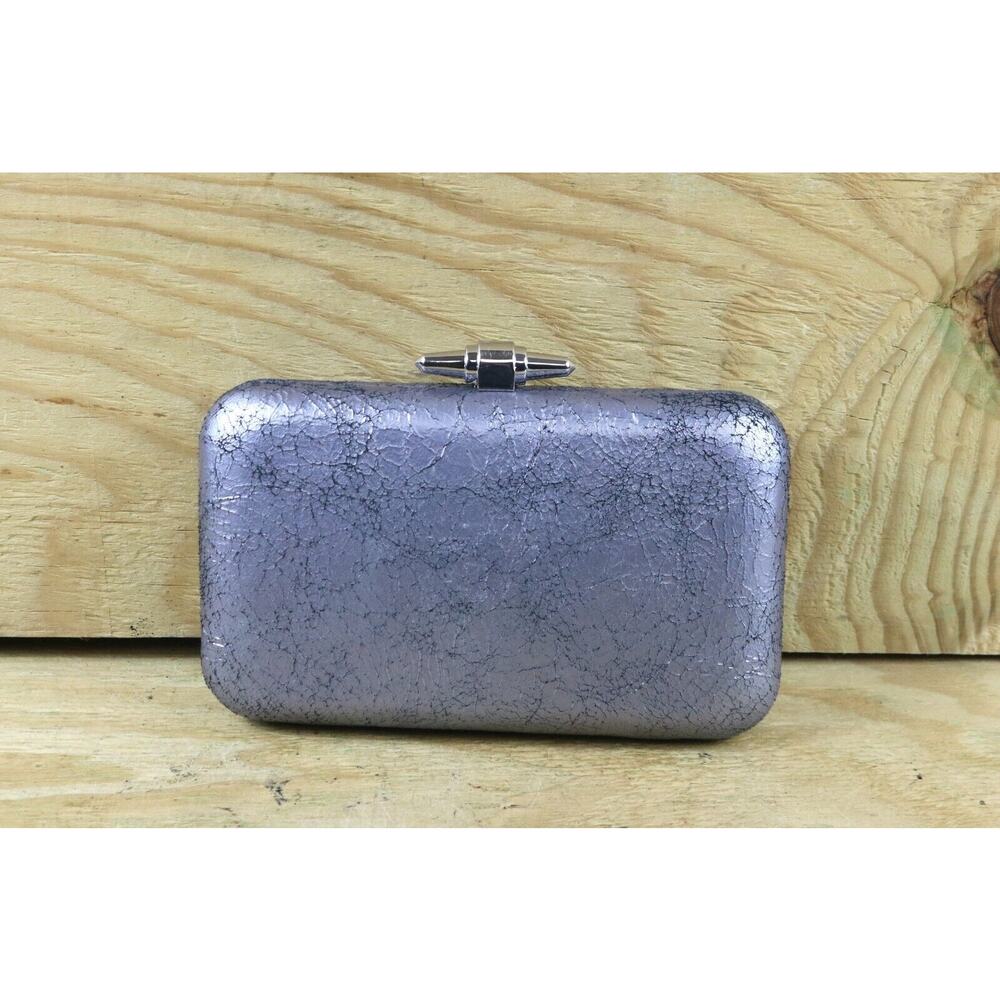 J crew Bag Womens Purple Leather Cracked Krinkle Foil Clutch Turn Clasp